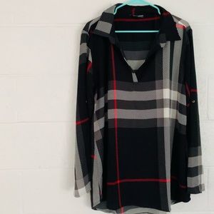 Black, Red and White Plaid Top